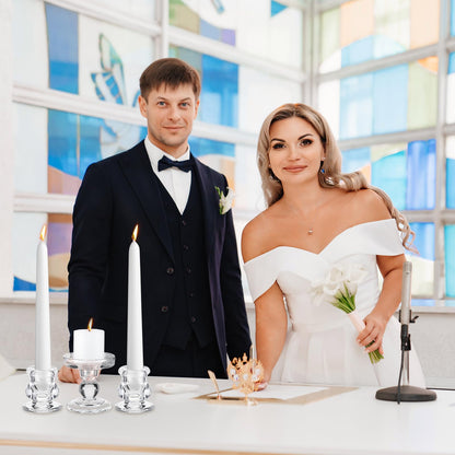 Rtteri Unity Candle Holder for Wedding Set of 3 Glass Candlestick Holder for Taper and Pillar Candle 3.5'' 2.2'' Wedding Ceremony Dinning Table Centerpiece Home Party Birthday Church Decor(Clear)