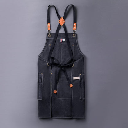 Aoomzoon Canvas Aprons for Men Chef Apron, Work Apron with Large Pockets - Durable 16oz Heavy Duty Cross Back, BBQ, Cooking(Black, 1 Pack)