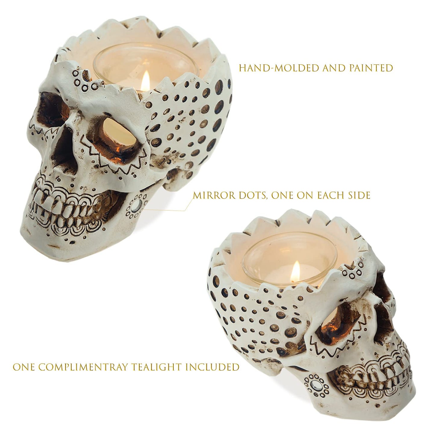 Skull Candle Holder Planter Gothic Halloween Decor Day Dead Skull Gift Goth Home Accessory-5.9” with Votive Tealight