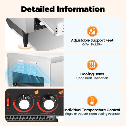 Commercial Conveyor Toaster 300 Slices/Hour,2200W Stainless Steel Heavy Duty Industrial Toasters (with Double Heating Tubes),Stainless Steel Conveyor Toaster for Making Muffins/Toast/Pastries/Waffles