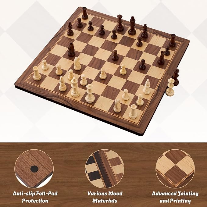 Peradix Large Wood Chess Board 21.25 Inches Professional Tournament Chessboard No Pieces 2.2 Squares Deluxe Chess Carrying Bag Walnut Family Board Game for Kids and Adults Gift Packages