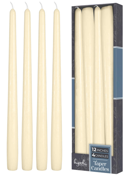 Hyoola Tall Taper Candles - 12 Inch Wool White Unscented Dripless Taper Candles - 10 Hour Burn Time - 4 Pack