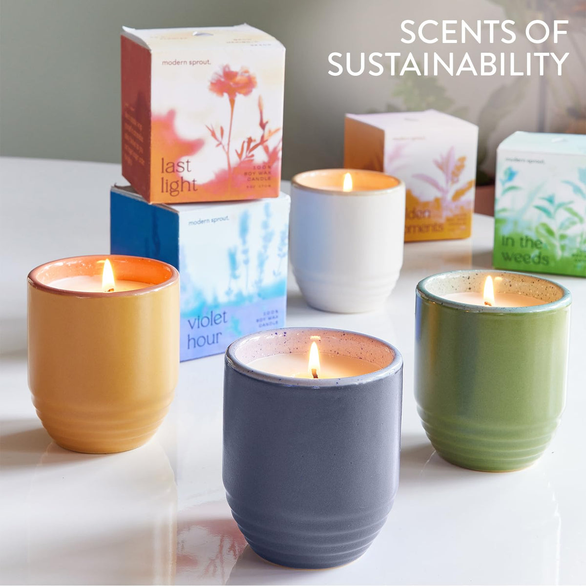 Modern Sprout - 2-in-1 Soy Candle & Planter - in The Weeds (Eucalyptus, Pink Pepper, Patchouli, Citrus) 6 Oz Scented Candle w/Mint Seeds - Ceramic Vessel Dual Purpose Jar - 38-40 Hour Burn