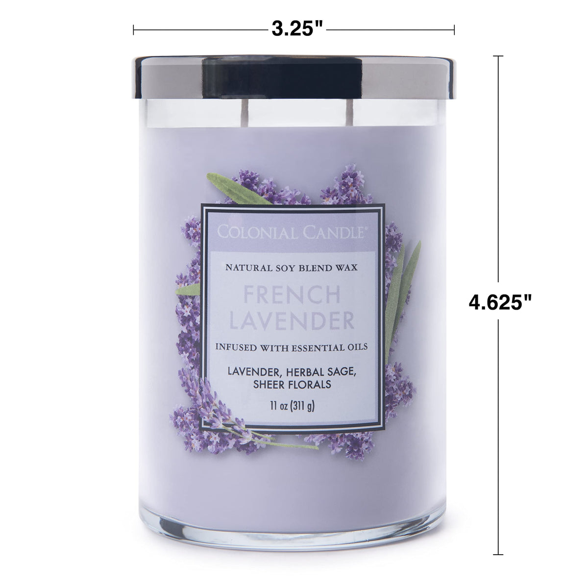 Colonial Candle French Lavender Scented Jar Candle, Classic Cylinders Collection, 2 Wick, Purple, 11 oz - Up to 80 Hours Burn