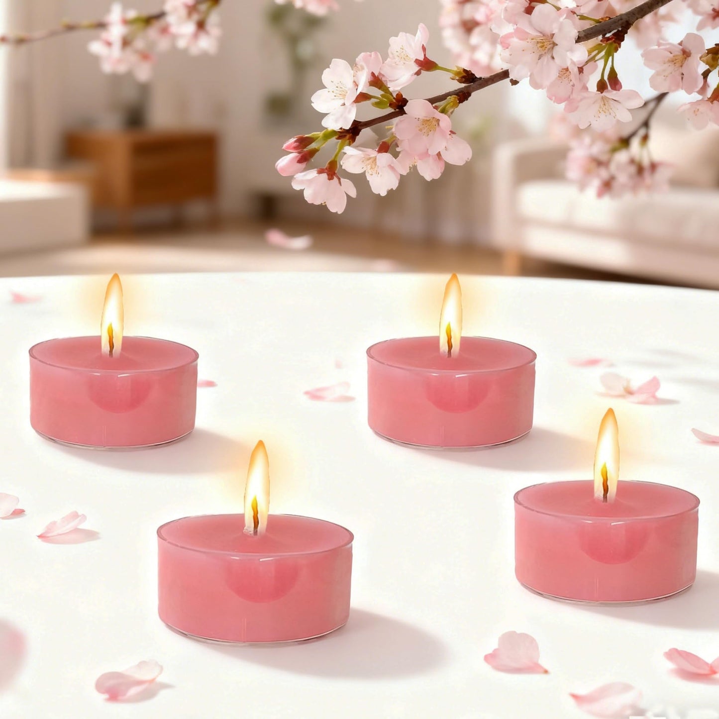 Cherry Scented Tealight Candles Handmade Candlesticks,12pcs Pink FragranceRound Tea Light Candles Natural Bees Wax Tealight Candle Smokeless for Spa Home Party Decor (12S-RDCB)