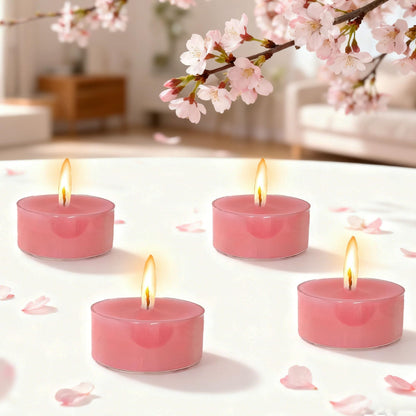 Cherry Scented Tealight Candles Handmade Candlesticks,12pcs Pink FragranceRound Tea Light Candles Natural Bees Wax Tealight Candle Smokeless for Spa Home Party Decor (12S-RDCB)