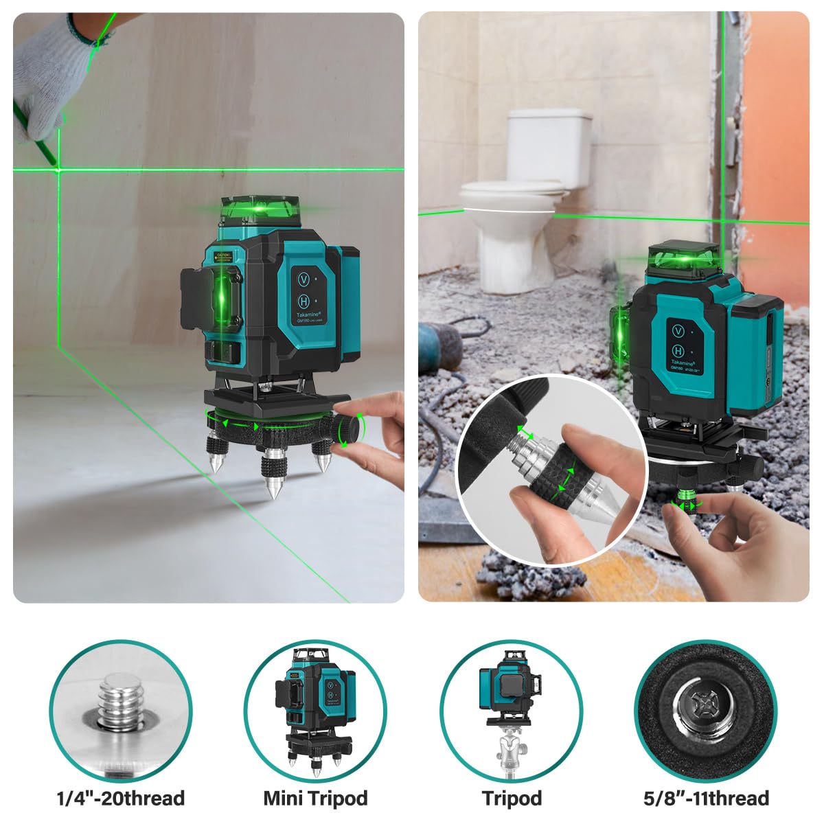 Takamine 16 Lines Green Laser Level Pro, 4x360° 4D Green Cross Line Professional for Construction, Two 360° Vertical and Two 360° Horizontal Laser Level Pulse Mode and Remote Controller