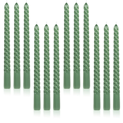 Tobeape 12 Pack 10 Inch Tall Sage Green Spiral Taper Candles, Unscented Dripless Twisted Wax Candles for Holiday Celebration Wedding Dinner Birthday Party Display Home Decor - 8 Hour Long Burning