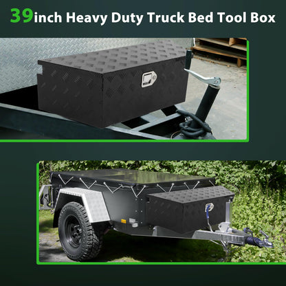 SCITOO 39 Inch Aluminum Diamond Plate Truck Bed Tool Box,Heavy Duty Crossover Storage for Most Full Size Pickups,Lockable Weatherproof Chest,Fits 39" Truck Beds,Easy Access to Load and Unload