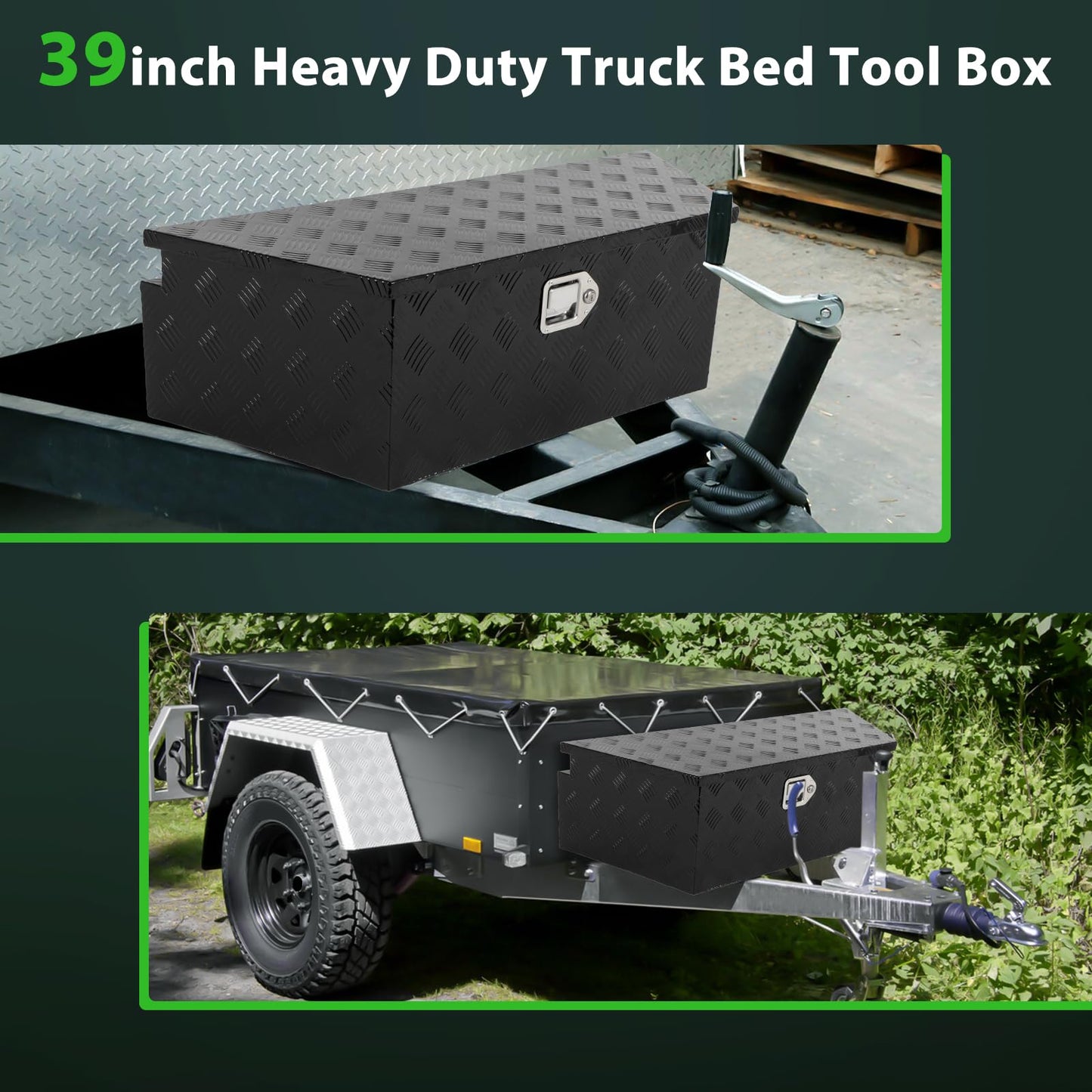 SCITOO 39" Aluminum Truck Bed Tool Box,Diamond Plate Heavy Duty Crossover Storage for Most Full Size Pickups,Lockable Weatherproof Chest,Fits 39" Truck Beds,Easy Access to Load and Unload