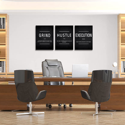 KAWAHONE Canvas Painting Wall Art, Grind Hustle Execution Motivational Wall Art Decoration Posters Prints for Living Room Bedroom, Office Decor, Gallery-Wrapped Canvas Art Set Framed Ready to Hang