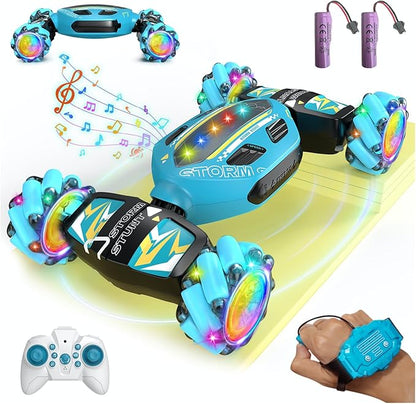 Gesture Sensing RC Stunt Car for Boys 8-12 - Gifts Toy for Kids4WD Remote Control 360° RotatingTransform Hand ControlledBirthday Presents for Boy Age 8 9 10 11 12(Sky Blue)