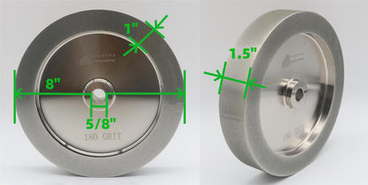 CBN Wheel 8 Inch, CBN Grinding Wheels 8" Diameter, 5/8" Bore, 1.5" Wide, 1" Down the Side, Suitable for Sharpening Woodturning and HSS Tools (600 Grit)