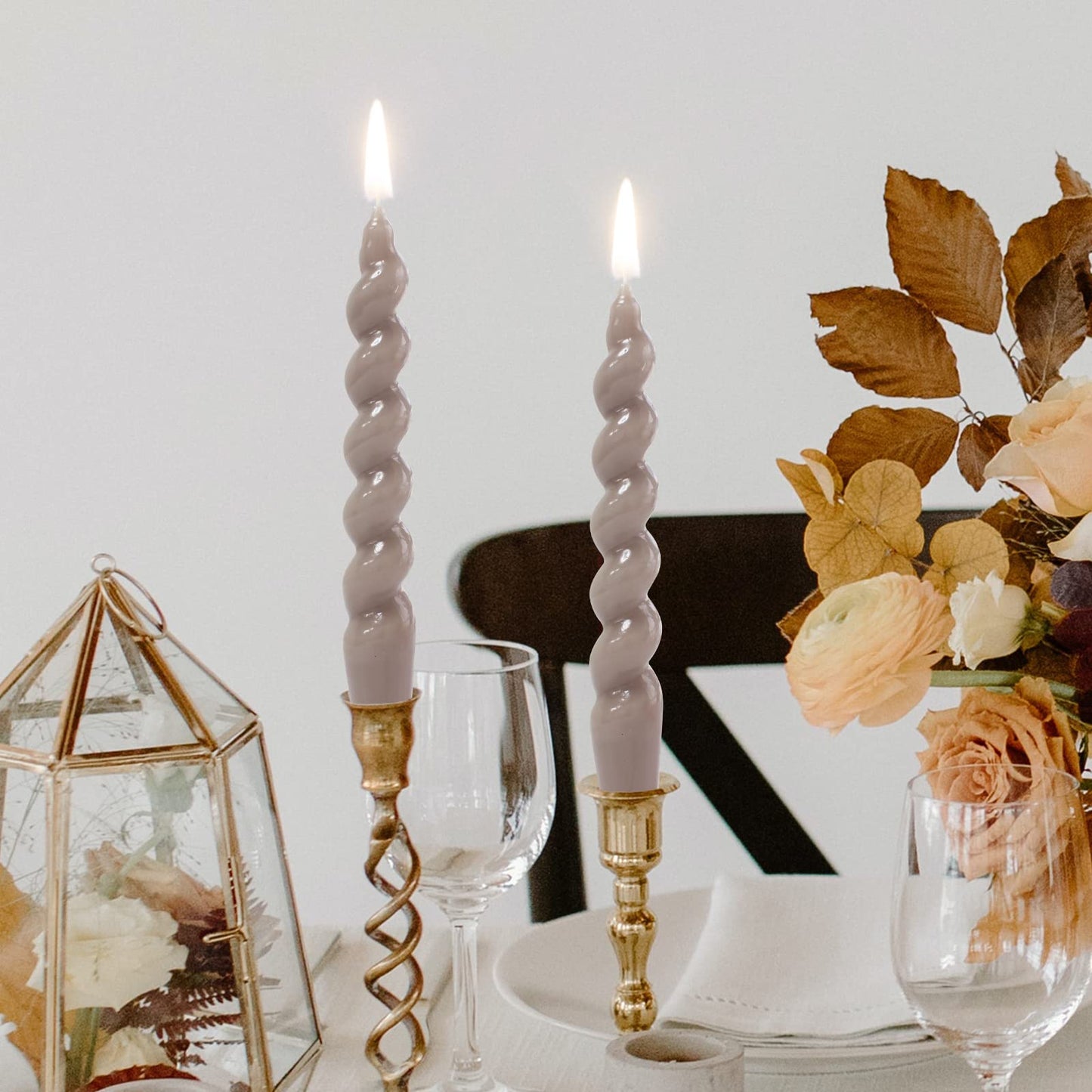 Brown Spiral Taper Candles Twisted Candles H 7.5inch Candles Stick Unscented Dinner Candle Dripless for Home Decor, Relaxation & All Occasions(Brown)