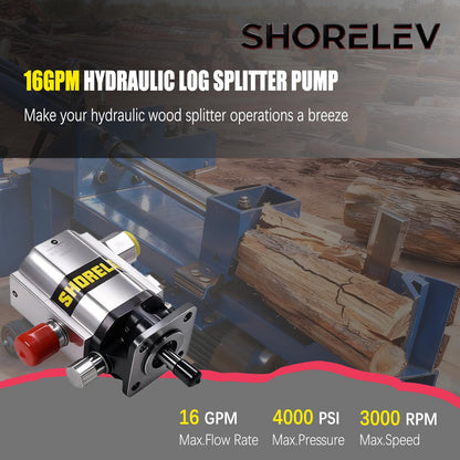 SHORELEV 16GPM Log Splitter Pump Kit, HI/LO Gear Pump, 2 Stage Hydraulic Pump, 12V DC 3000 PSI Hydraulic Power Unit with Valve & Mount Bracket, for Wood Splitter Machinery & Hydraulic Systems