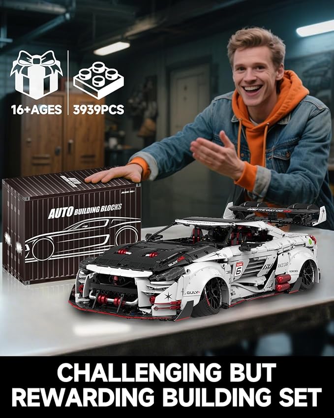 JTBBOY 1:8 Scale Race Car Building Set for Adults Model Kit for Adults to Build Collectible Car Building Kits Supercar with Authentic FeaturesDisplay Model for Home or Office(3939PCS)