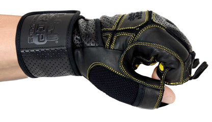 Elite Leather Gym Gloves with Built in 2" Wide Wrist Wraps Grip & Design for Weightlifting Power Lifting Bodybuilding & Strength Training Workout Exercises