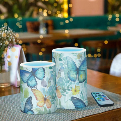 Lights Flameless Candles Butterfly Floral Pillar Candles Set of 2 Battery Operated Remote Control Warm Lights Home Decor