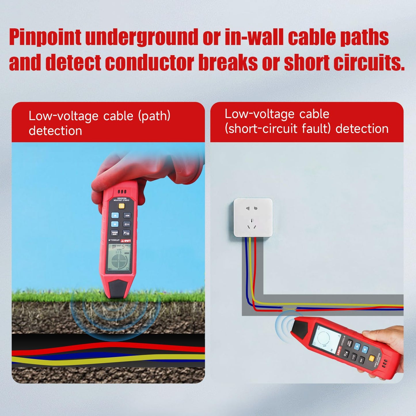 UNI-T Underground Cable Locator,UT25CLCircuit Breaker Finder,80 to1000V(NCV)line detector,8 Ft Max Detect Depth Cable Tester,For Cables Irrigation,House cable,underground pipeline short Circuit Finder