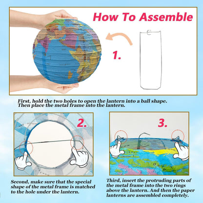 JIEFULL 16 Pcs 12 Inch Globe Paper Lanterns for Ceiling Hanging, Large Earth Lantern Around The World Map Decorations