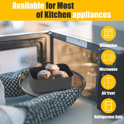2Pcs Air Fryer Silicone Liners Rectangular for Ninja Foodi Dual DZ201 8QT/DZ090 6QT/Ninja DoubleStack SL201 8QT, MMH Reusable Airfryer Pot Baking Basket | Non-stick | Easy Cleaning | Food Safe | Gray