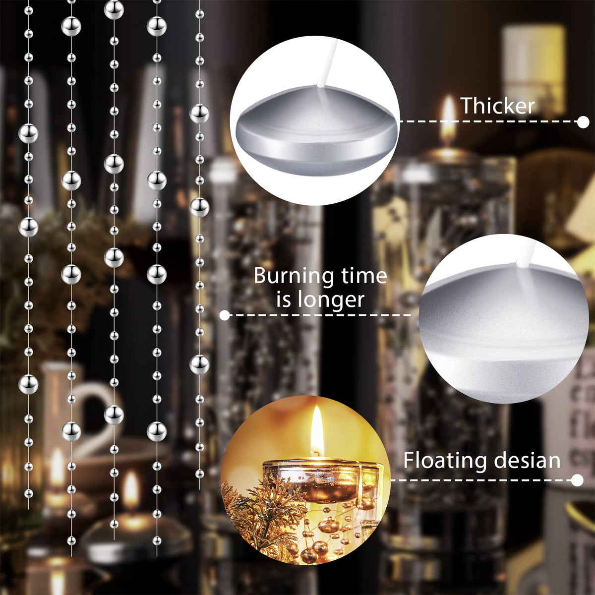Nuanchu 20 Pcs Mini Floating Candles Small Floating Unscented Candles Round Tea Lights Disc Smooth Wax for Pool Bathtub Dinner Wedding Home Favors(0.7 x 1.4 in,Silver)
