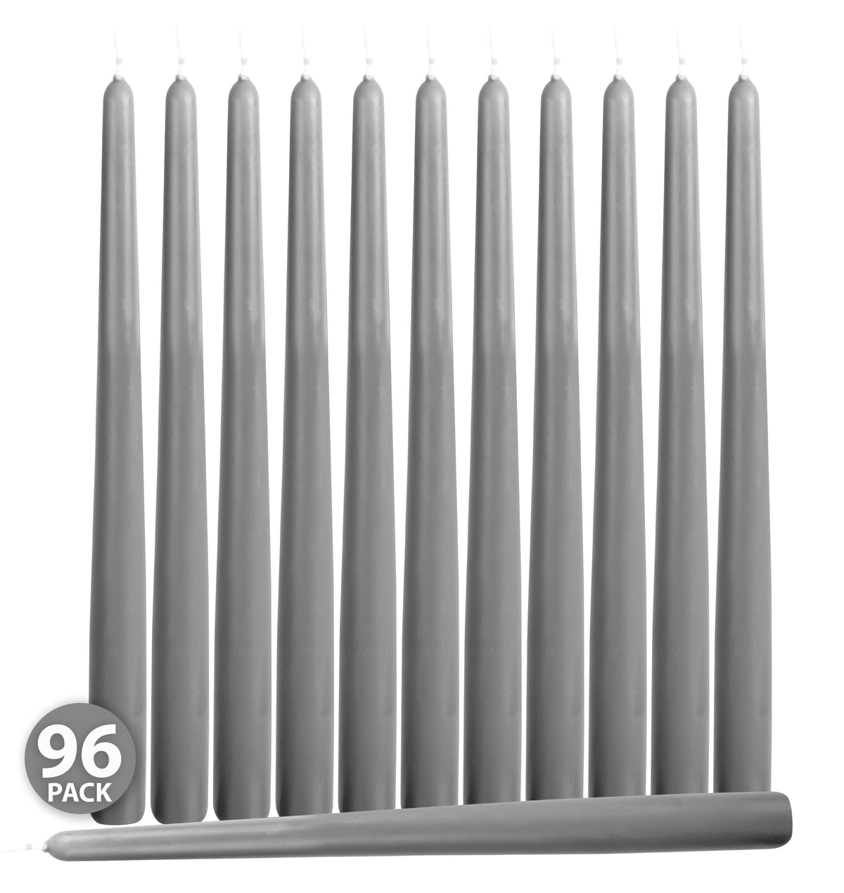 Hyoola Tall Taper Candles Bulk - 10 Inch Dark Grey Unscented Dripless Taper Candles - 8 Hour Burn Time - 96 Pack