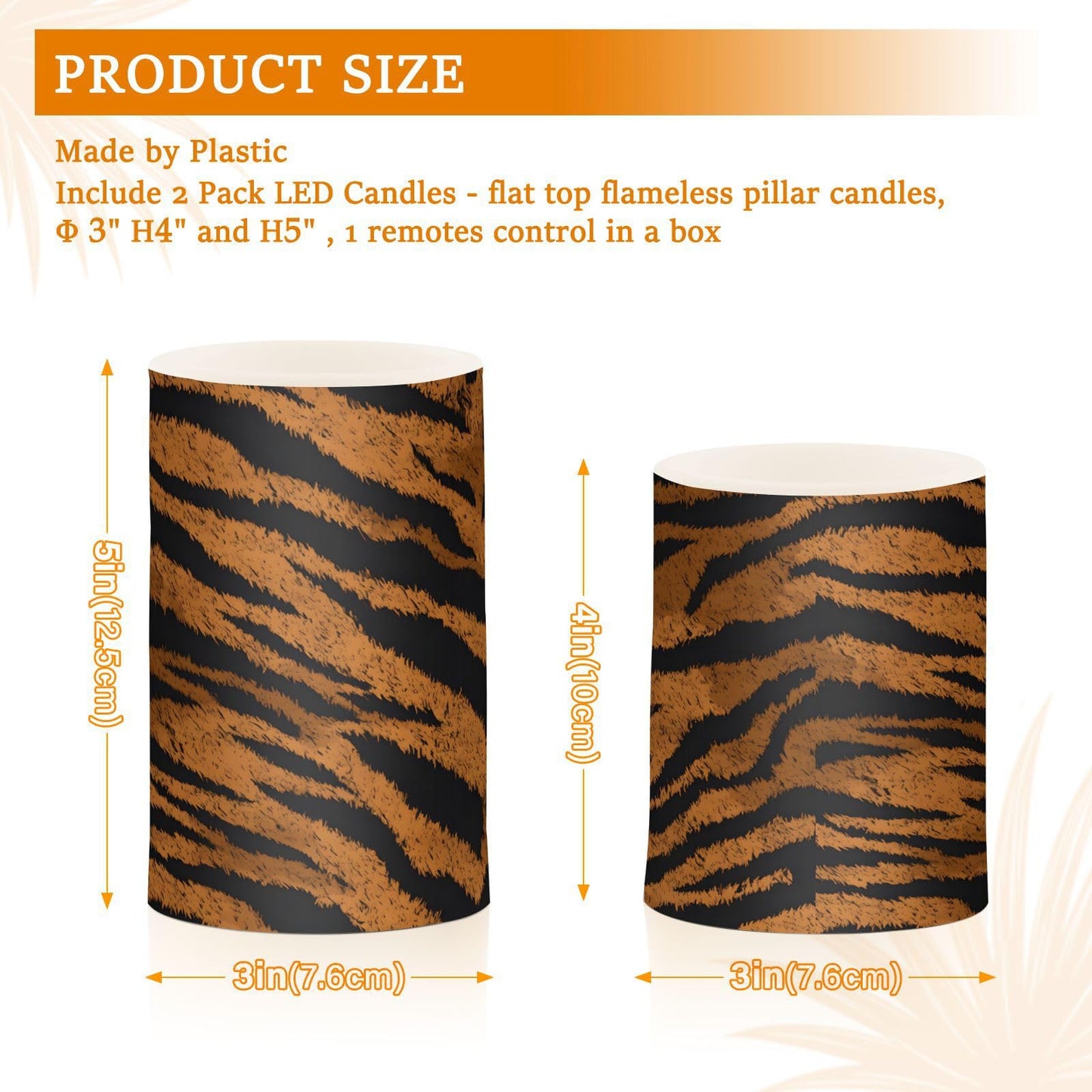 panksolu Flickering Flameless Candles, Tiger Skin Print LED Candles with Remote Timer, Battery Operated Candle forWedding Halloween Christmas Decor - Set of 2