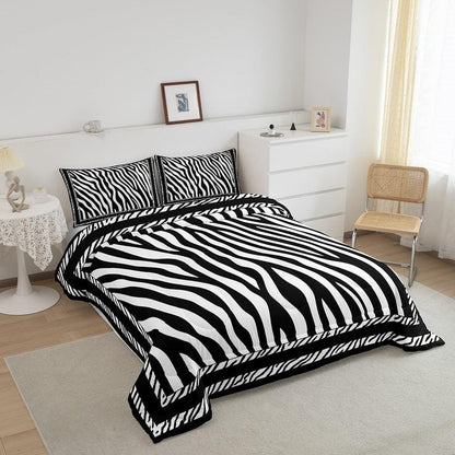 Manfei Zebra Print Comforter Set King Size, Wild Animal Skin Print Bedding Set 3pcs for Kids Boys Girls Bedroom Decor, Black and White Quilt Set Soft Polyester Duvet Set with 2 Pillowcases