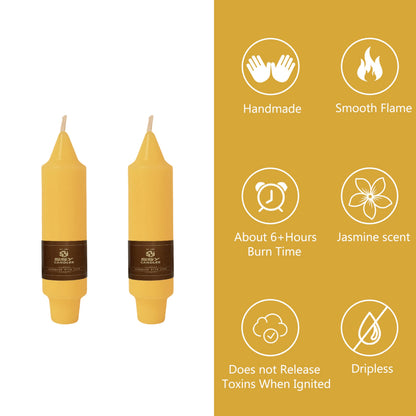 Beeswax Short Taper Candles Set of 2 – Handmade Natural Beeswax Candles, 5 Inch Unscented Candle Sticks for Wedding Dinner Table Home Decor Gift