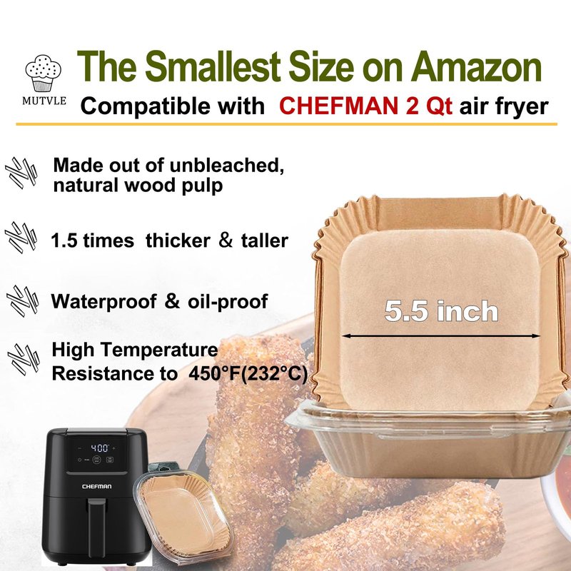 2 QT Air Fryer Liners for CHEFMAN 2 Qt Mini Air Fryer, Air Fryer Liners Disposable Small 2 qt 2.6qt, Small AirFryer Liners, DASH Air Fryer Liners