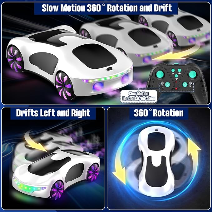 HuiJuKeJi Gesture Sensing RC Stunt Car with USB Charging Dock 360° Rotate Drift Car 2.4GHz Dual Remote Control Cool Spray Mist &amp LED Lights Birthday Gift for Kids Boys Girls Age 6-12