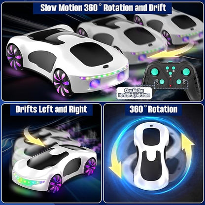 HuiJuKeJi Gesture Sensing RC Stunt Car with USB Charging Dock 360° Rotate Drift Car 2.4GHz Dual Remote Control Cool Spray Mist &amp LED Lights Birthday Gift for Kids Boys Girls Age 6-12