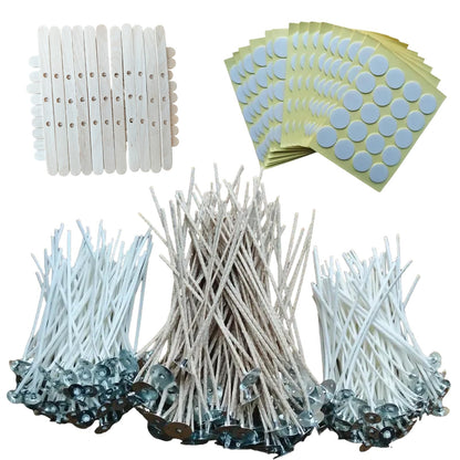 Candle Wicks for Candle Making, 200Pcs 6 Inch + 100Pcs 8 Inch Pre-Waxed Cotton Candle Wicks Kit with 300Pcs Wick Stickers, 20Pcs Candle Wick Holders & Clips, Candle Making Supplies for DIY Candles