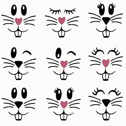 18 Pcs Easter Bunny Face Vinyl Decals - Bunny Faces DIY Craft Vinyl Art Stickers, Wall Decals, Glass Window Stickers