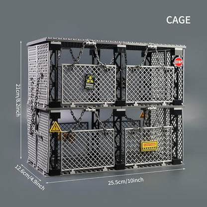 Closed Cage Building Blocks Set - Military Prison Battle Scene Building BlockCompatible with Lego World T-RexIncludes 10 Soldier Figures with Weapons