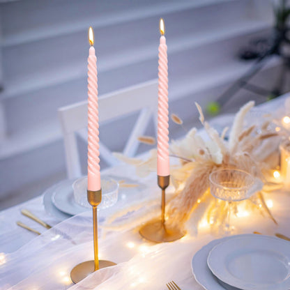 10 Inch Champagne Pink Spiral Taper Candle Set, 10 Pack Unscented Dripless Candlesticks for Celebrations Festival and Dinner Party Wedding Home Decor