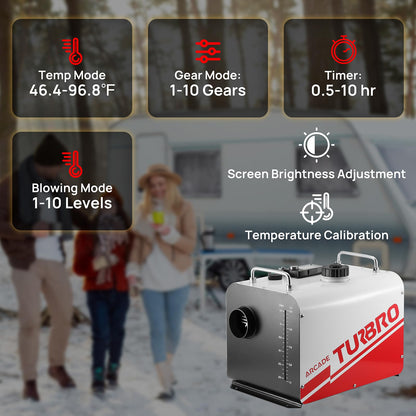 TURBRO 8kW Diesel Heater, 12V/24V/110V, All-in-One Parking Heater with Smart LCD, Remote and Bluetooth APP Control, Programmable Timer, Portable for RV, Camper, Truck, Boat, Tent, Garage, Shop, H8BP