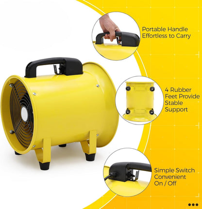GAOMON Portable Utility Blower Fan, 10 Inch 3300 RPM Heavy Duty Cylinder Axial Exhaust Fan with 33 FT Duct Hose, Industrial Air Blower Ventilator for Ventilating Workshops, Confined Space
