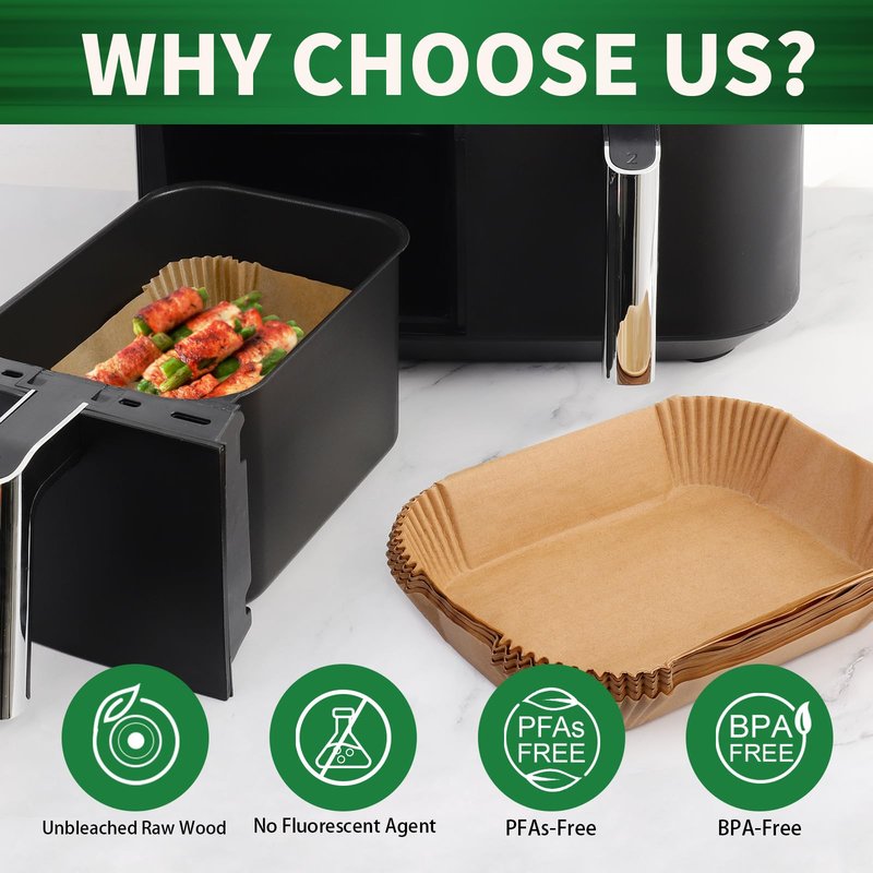 SIUDANGKA Air Fryer Liners Disposable, 125 pcs Rectangle Parchment Paper Sheets for Ninja Dual Air Fryer