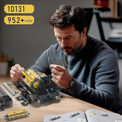 Mould King W16 Engine Building Blocks Set Combustion Engine Model That Runs Mini Engine Build Kit for Adults with Battery and Motor Engineering Construction STEM Toy for Teens(952 Pcs)