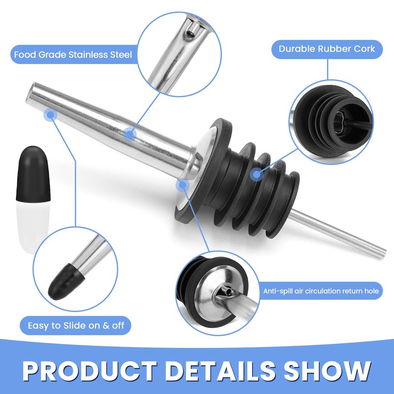 24 Pack Liquor Pour Spouts Set - Stainless Steel bottle spout and Liquor Pourers Dust Caps Covers