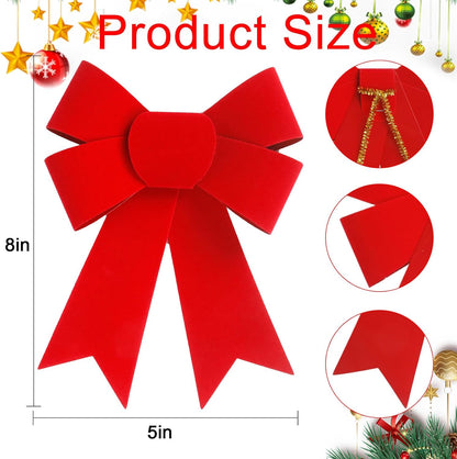 Regine Switzerland 24 PCS Red Velvet Bows - Festive 5x8 Inch Hanging Decorations for Christmas Trees & Wreaths