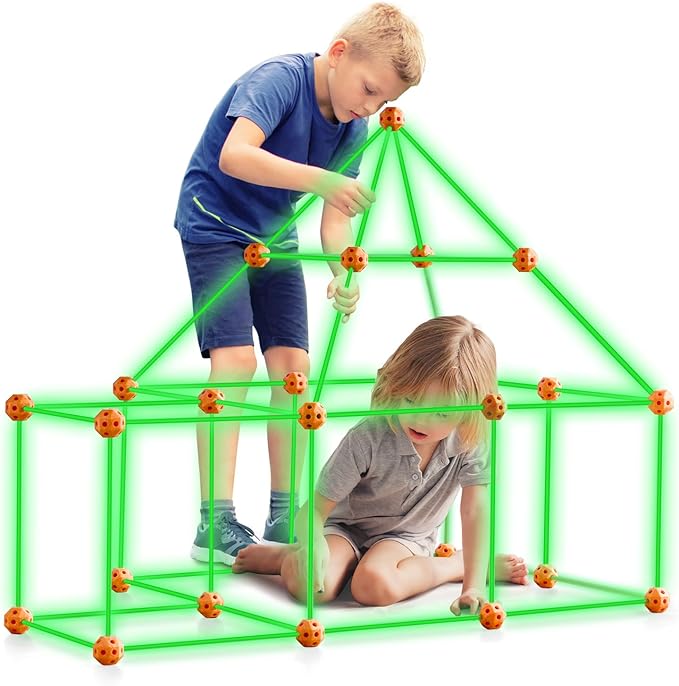 VEVOR Fort Building Kit for Kids 85PCS Glow in The Dark STEM Building Toys Educational Gift for 4 5 6 7 8+ Year Old Boys &amp Girls Indoor Outdoor Play Tent Construction Toys with 55 Rods and 30 B