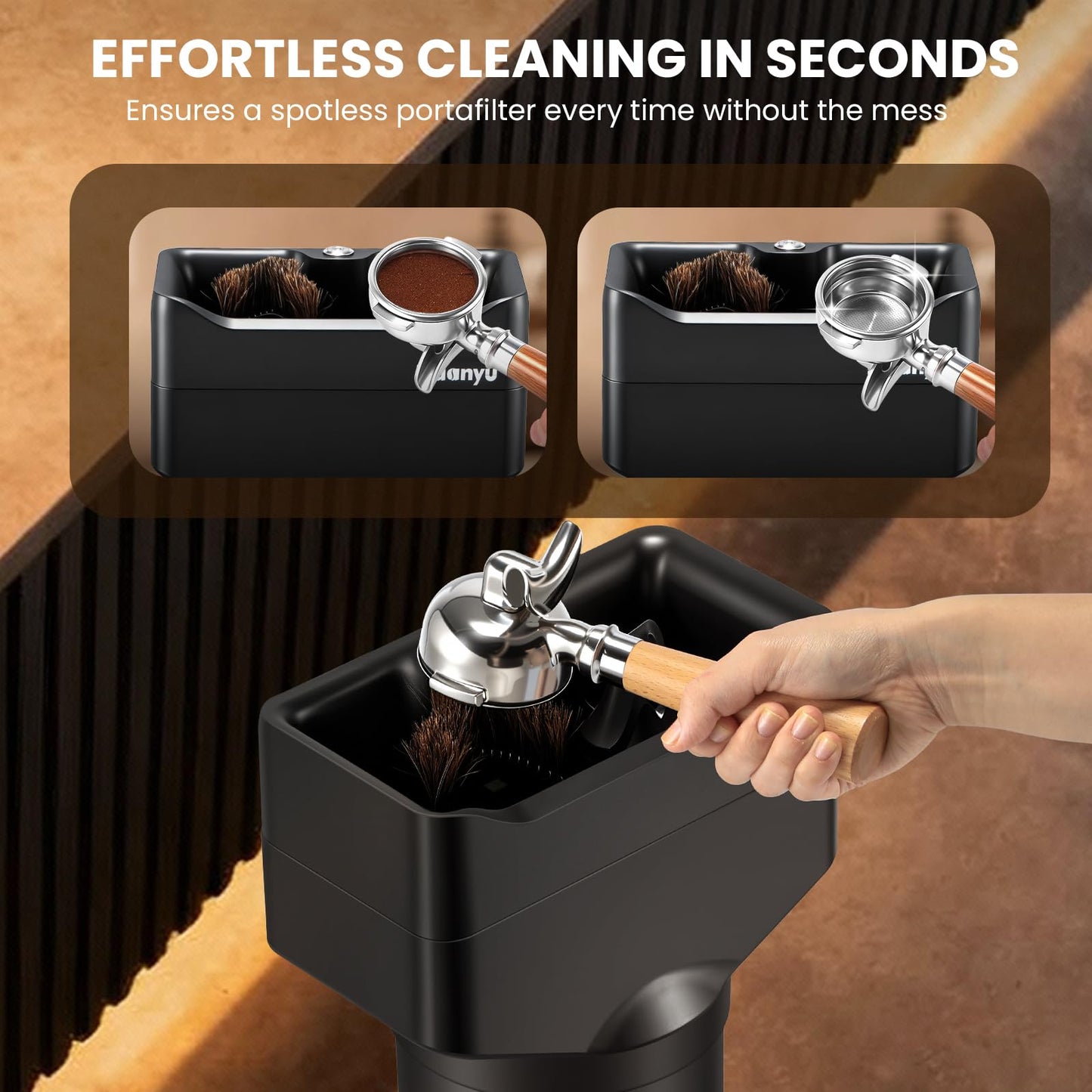 Huanyu Flat Burr Coffee Grinder with 19 Grinding Settings Large Capacity 35oz Red and Huanyu Electric Espresso Portafilter Cleaner 16L with Dual Brush Heads, 3 Scrapers Bundle