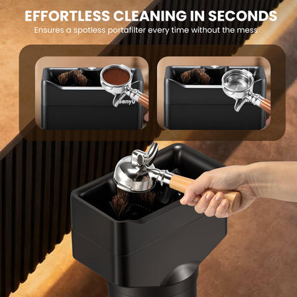 Huanyu Flat Burr Coffee Grinder with 19 Grinding Settings Large Capacity 35oz Red and Huanyu Electric Espresso Portafilter Cleaner 16L with Dual Brush Heads, 3 Scrapers Bundle
