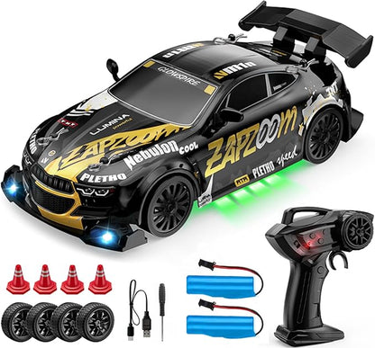 1:24 Scale RC Drift Car 4WD 2.4GHz High Speed Racing Sport Toy Car with LED Lights Racing and Drift Wheels (E81-Black)
