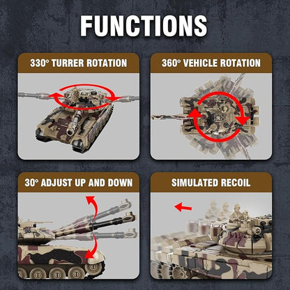 RC Tank Set1/24 RC Battle Tank Set Toy Tanks with Life Indicators and Spray2.4G Remote Control with Realistic Sounds and LightsRC Army Toys for Boys Age 6+ Year Old Gifts for Kids and Adults