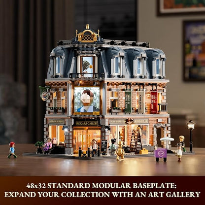 Brick Art Gallery Lighting Building Bricks Set - Town Life City Modular Collection Kit with Minifigures 3400 Pcs for Adults &amp Teen &amp Visual Art Lovers