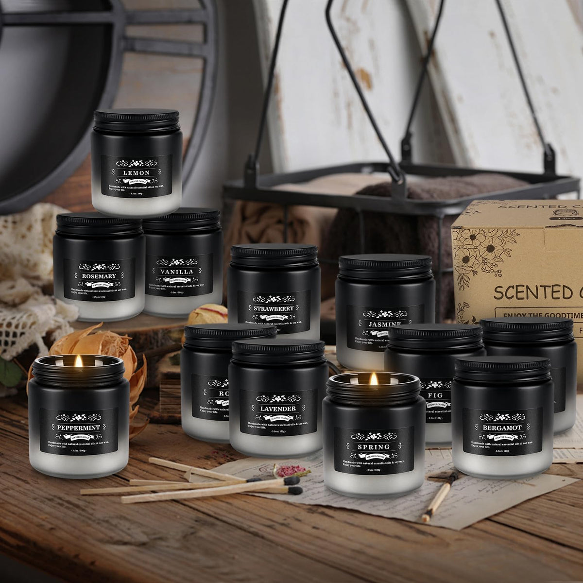 Fclayvts Scented Candles Set - 24 Pack Black&White Men Candles for Home Scented, 3.5 oz, Aromatherapy Soy Candle Gifts Set for Men, Birthday, Valentine, Christmas, Anniversary Present for Him
